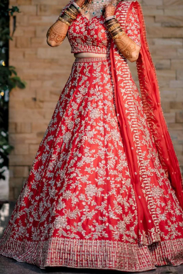 Seema Gujral Red Embroidered Bridal Lehenga Set - Image 2