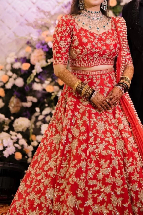Seema Gujral Red Embroidered Bridal Lehenga Set - Image 3