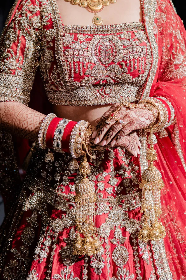 Seema Gujral Red Embroidered Bridal Lehenga Set - Image 2