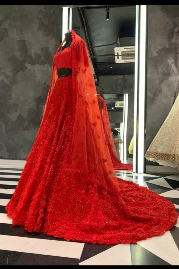 Seema Gujral red lehenga with 3D work