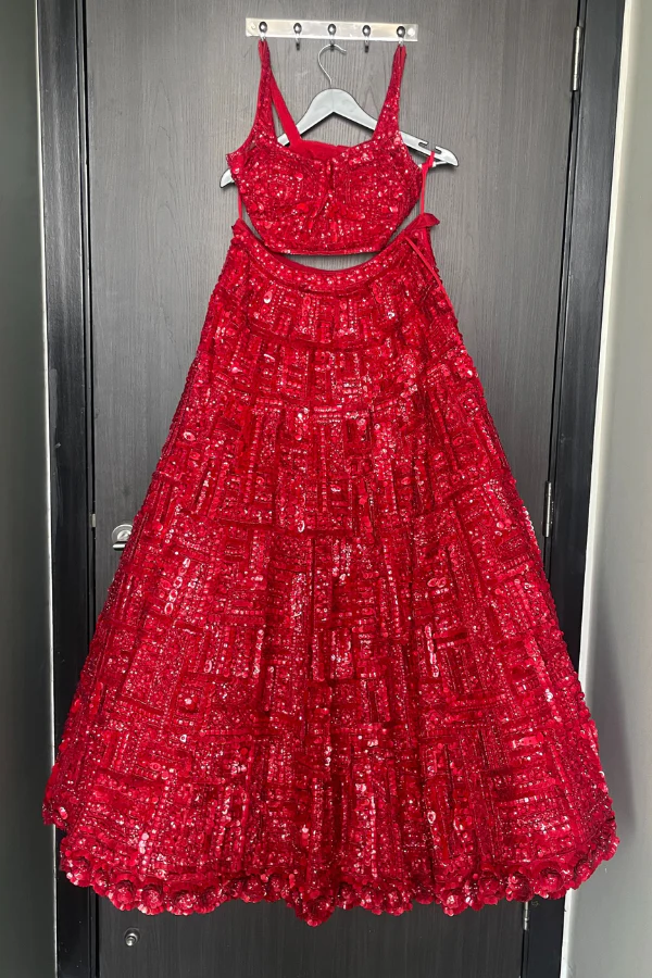 Seema Gujral Red Sequin Lehenga Set - Image 2
