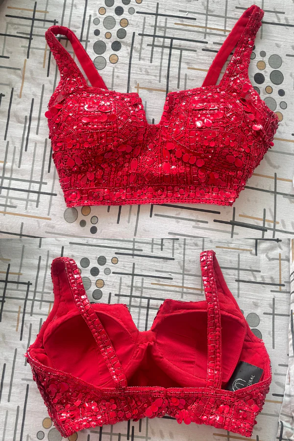 Seema Gujral Red Sequin Lehenga Set - Image 3