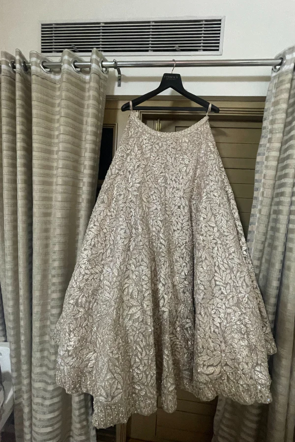 seema gujral rose gold lehenga