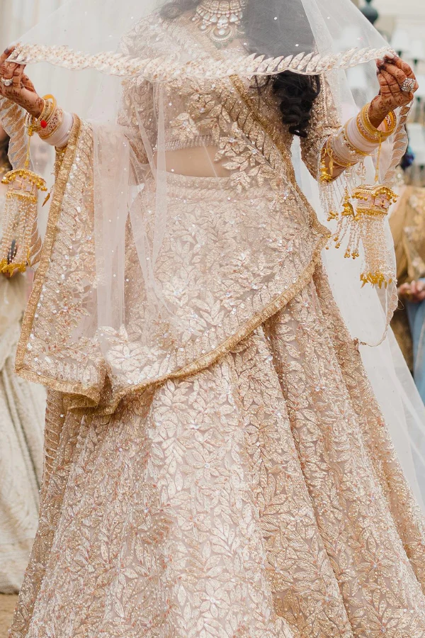 Seema Gujral rose gold lehenga