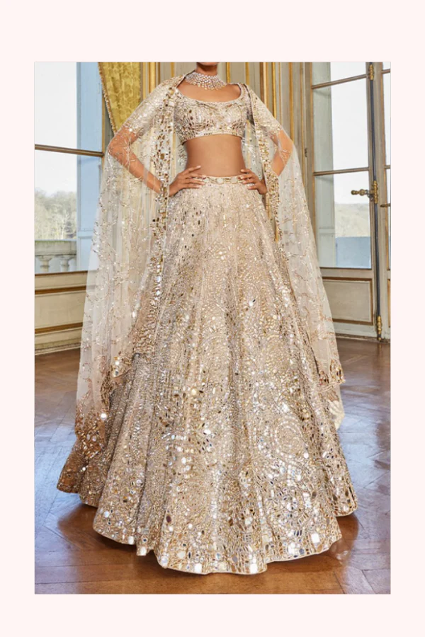 Seema Gujral Rose Gold Mirror Work Lehenga Set