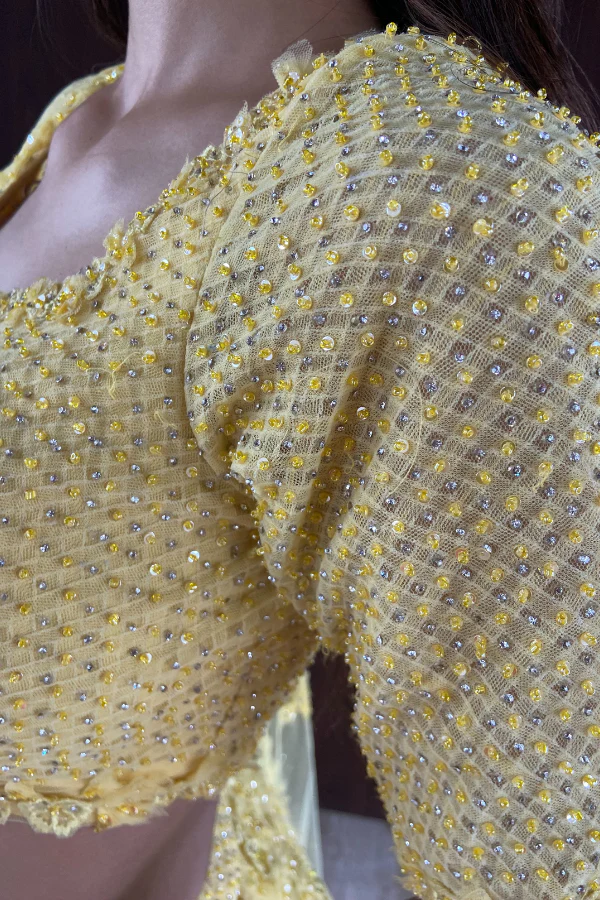 Seema Gujral Three-Dimensional Yellow Floral Lehenga Set - Image 6