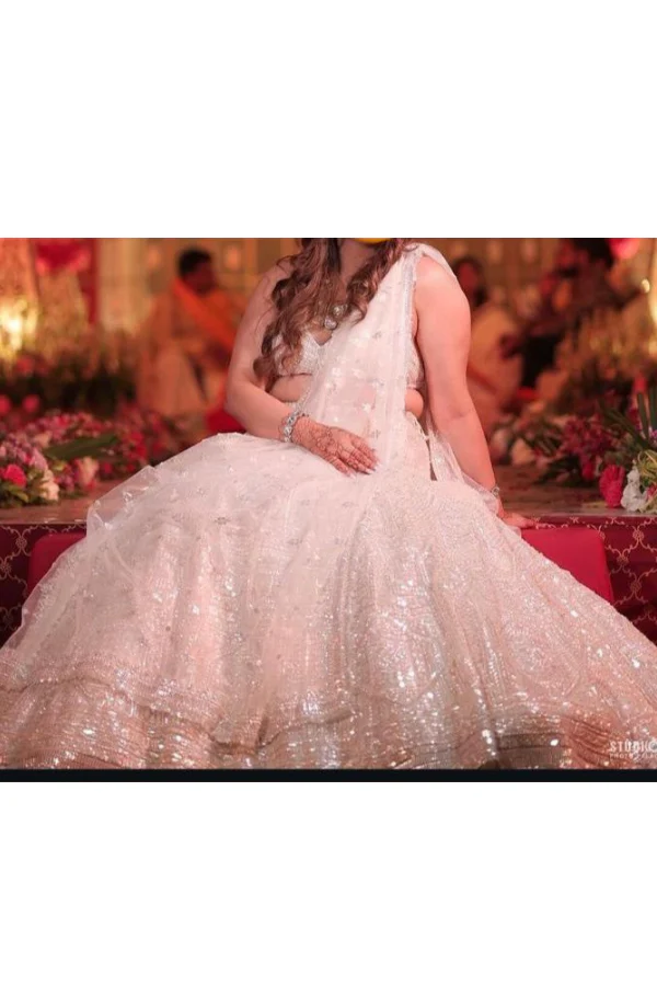 Seema gujral White Sequin Lehenga Set - Image 3