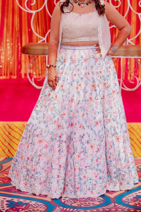 SEEMA GUJRAl White Sheer Jacket And Lehenga Set