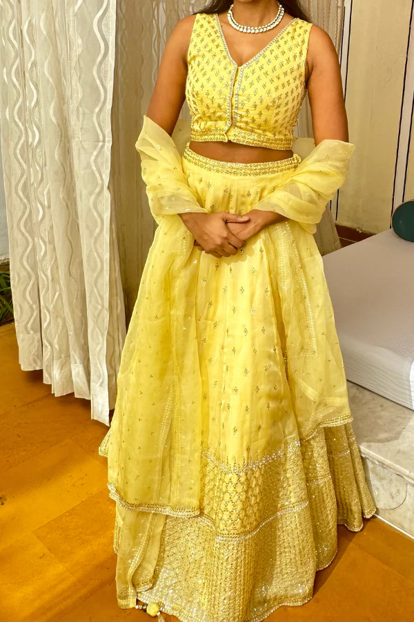 Seema Gujral Yellow emroidered lehenga