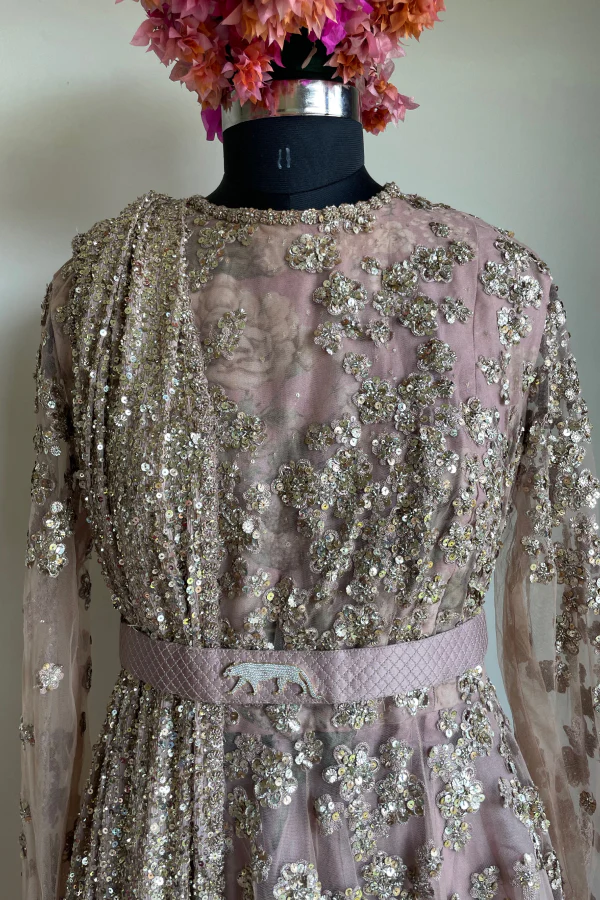Sequinned belted anarkali - Image 3