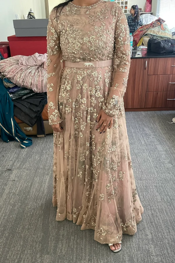 Sequinned belted anarkali - Image 4