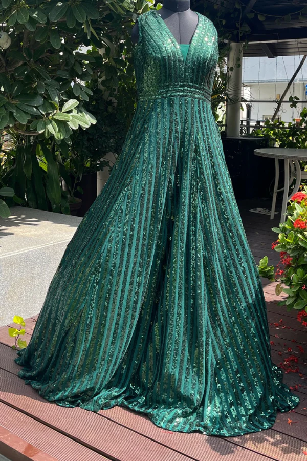 Sequinned green gown