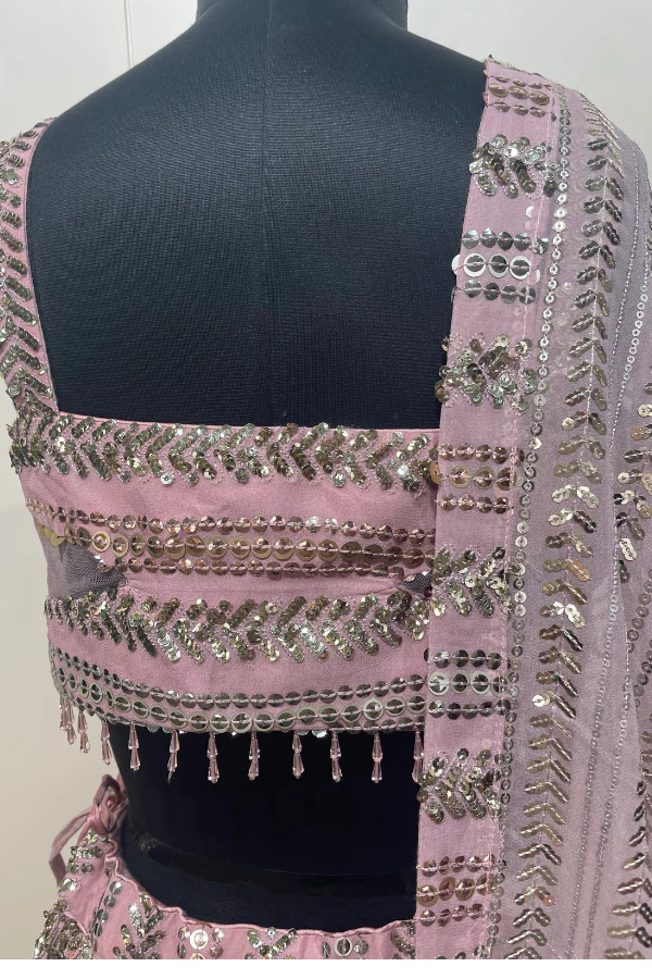 Sequinned Pink lehenga set - Image 10