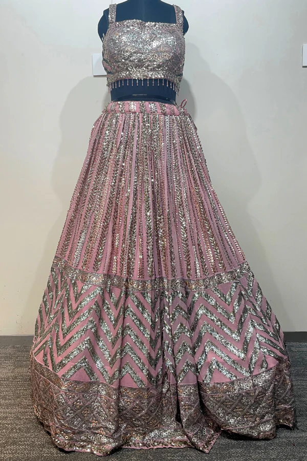 Sequinned Pink lehenga set - Image 4