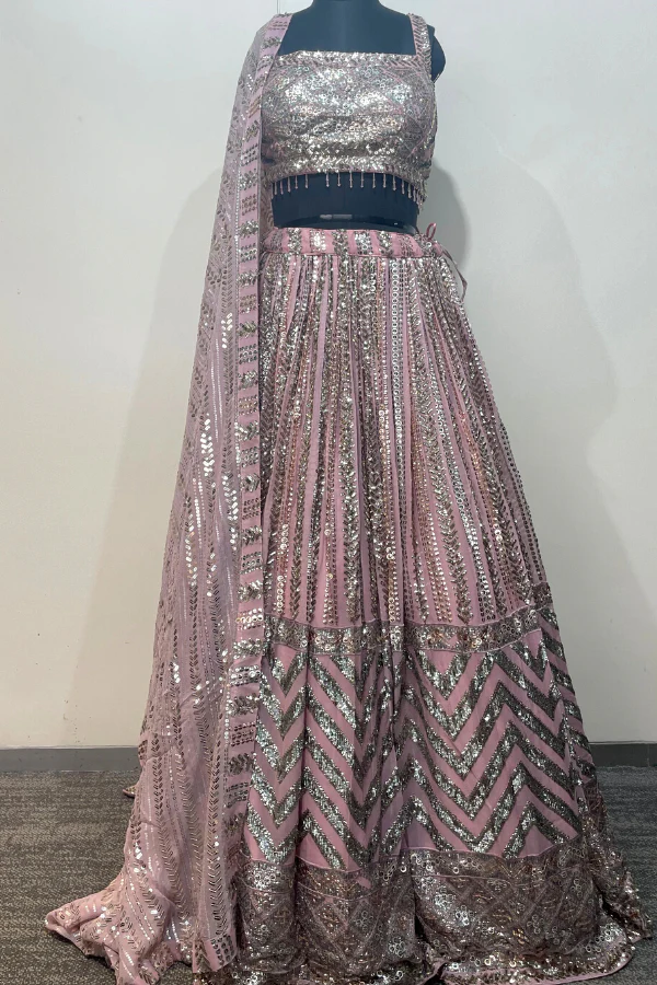Sequinned Pink lehenga set - Image 6