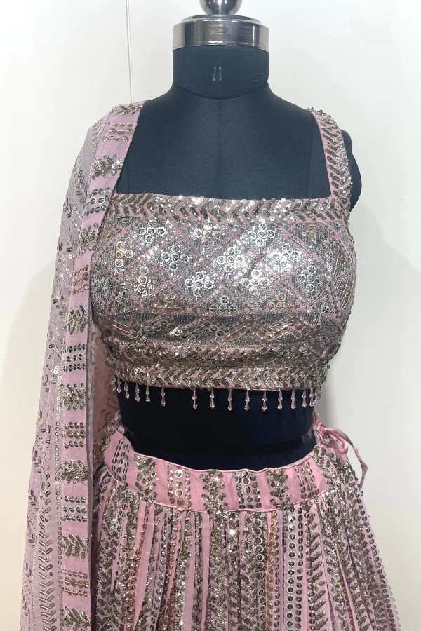 Sequinned Pink lehenga set - Image 7