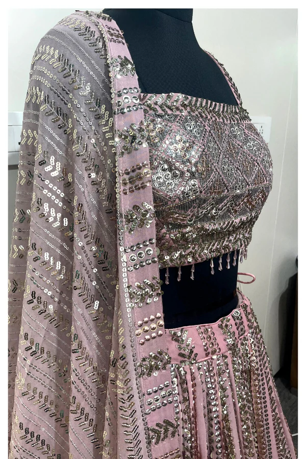 Sequinned Pink lehenga set - Image 8