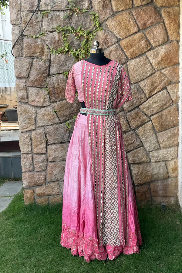 SHADED PINK LEHENGA WITH BELTED DRAPE