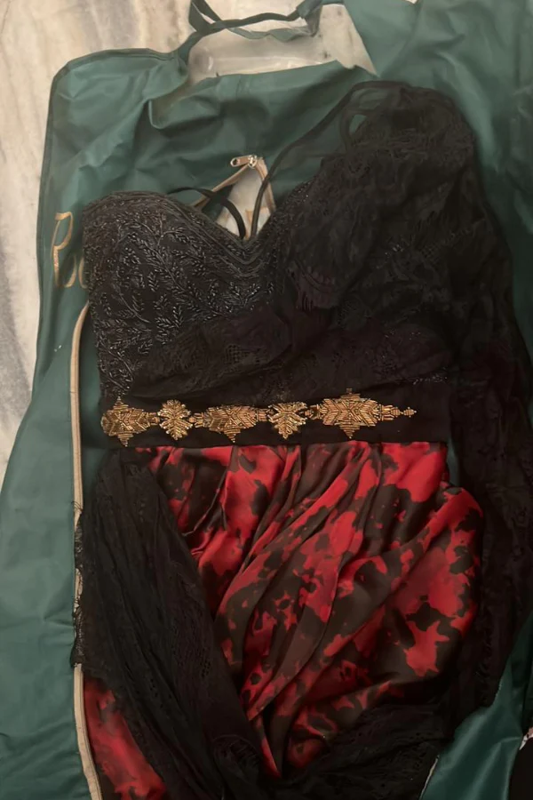 Shantanu and Nikhil Red and Black printed gown - Image 3