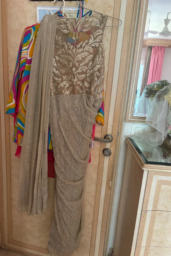Shantanu & Nikhil Beige draped saree gown - Image 2