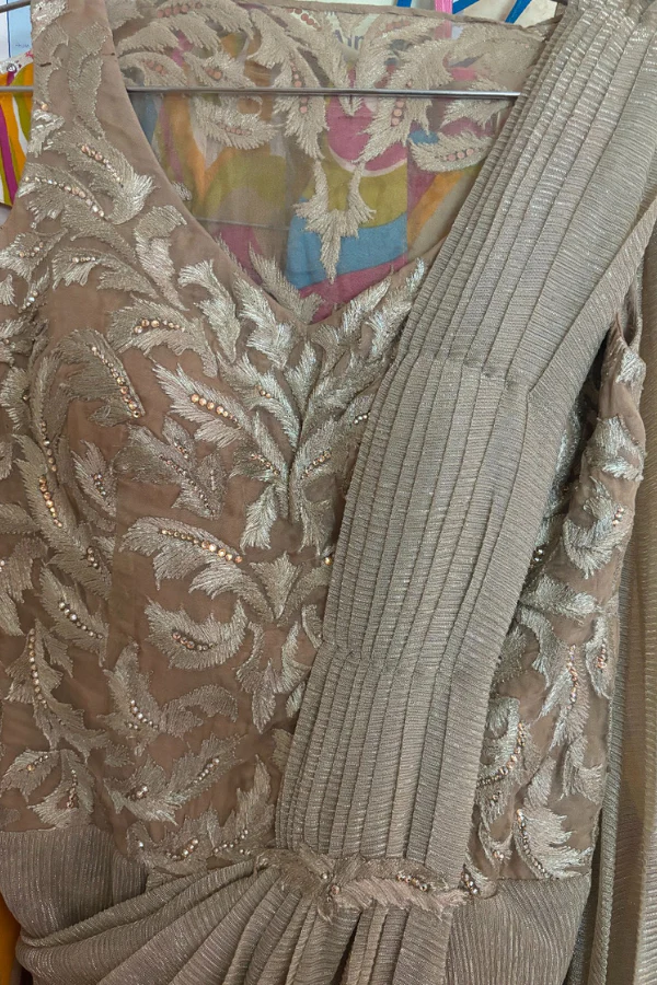 Shantanu & Nikhil Beige draped saree gown - Image 3