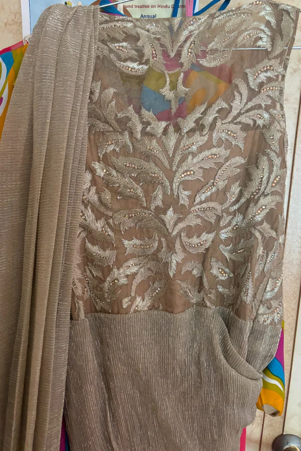 Shantanu & Nikhil Beige draped saree gown - Image 4