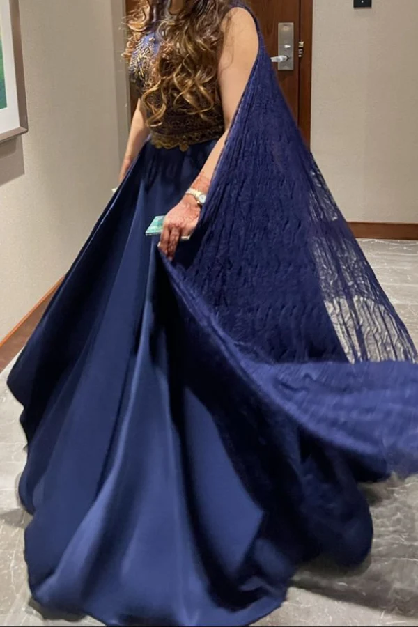 Shantanu & Nikhil Navy Gold Embellished Gown - Image 2