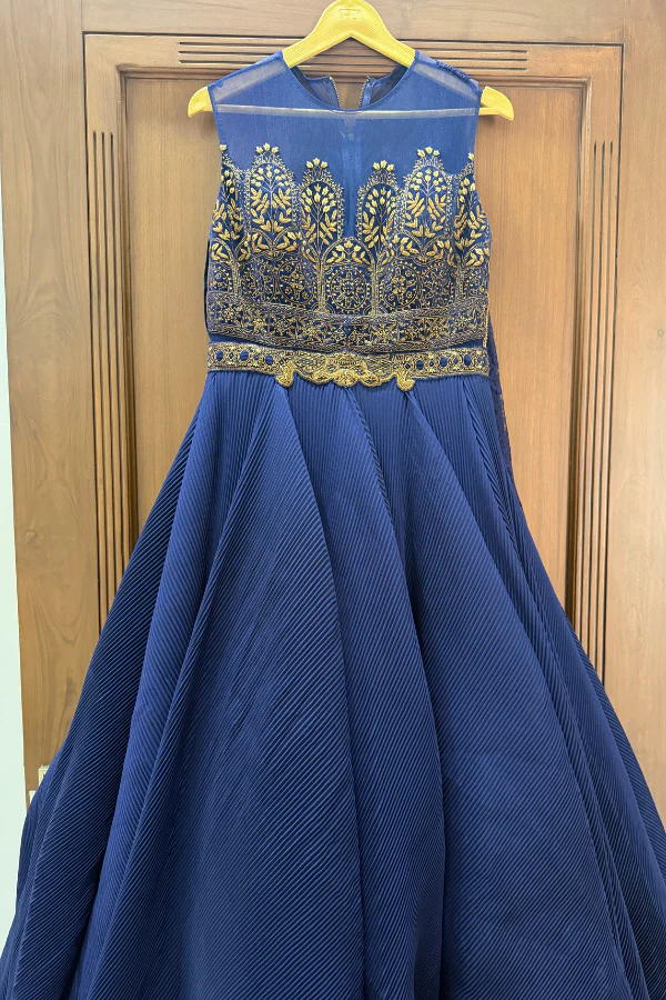 Shantanu & Nikhil Navy Gold Embellished Gown - Image 3
