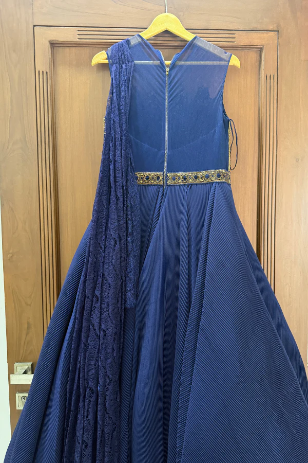 Shantanu & Nikhil Navy Gold Embellished Gown - Image 4
