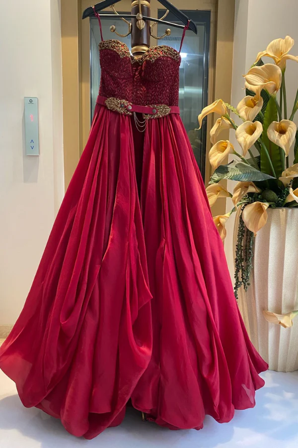 Shantanu & Nikhil Red Sweetheart Gown - Image 3
