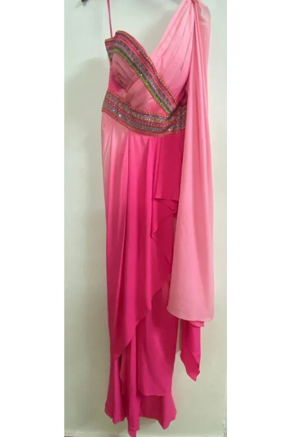 Shantanu & Nikhil Rose Pink Gown with Saree Drape - Image 2