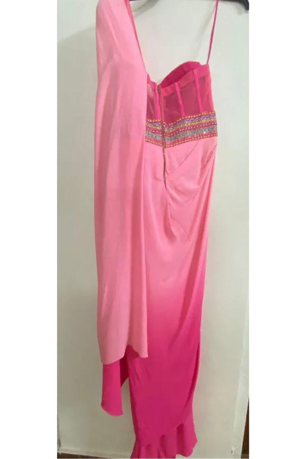 Shantanu & Nikhil Rose Pink Gown with Saree Drape - Image 3
