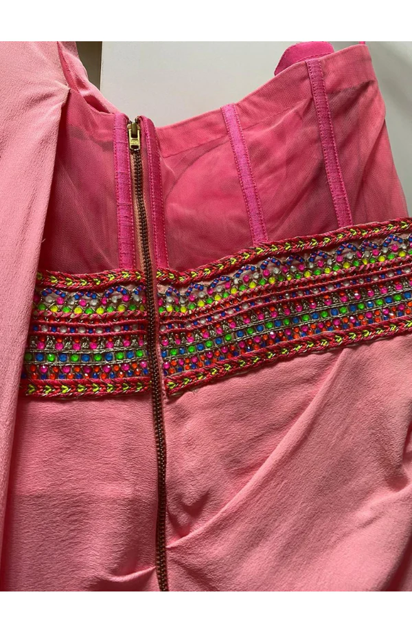 Shantanu & Nikhil Rose Pink Gown with Saree Drape - Image 4