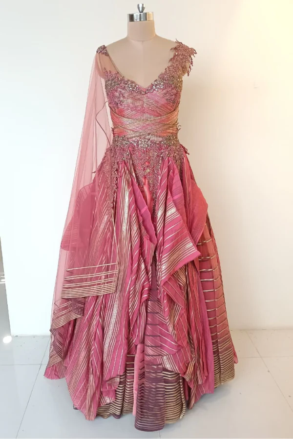 Shanthanu and Nikhil pink layered gown - Image 2