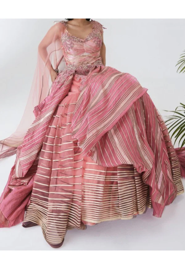 Shanthanu and Nikhil pink layered gown - Image 5