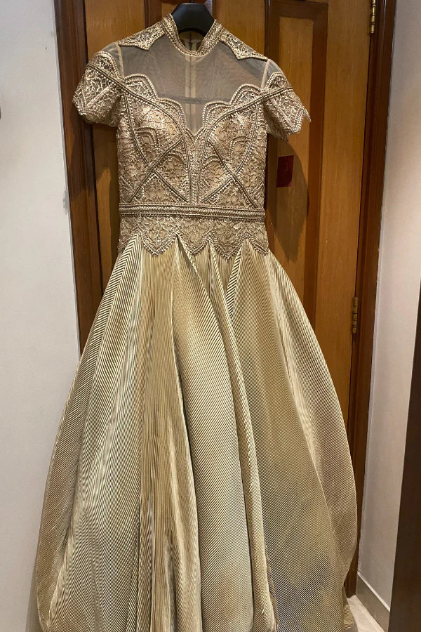 SHANTNU & NIKHIL Pleated Embroidered Draped Gown - Image 2