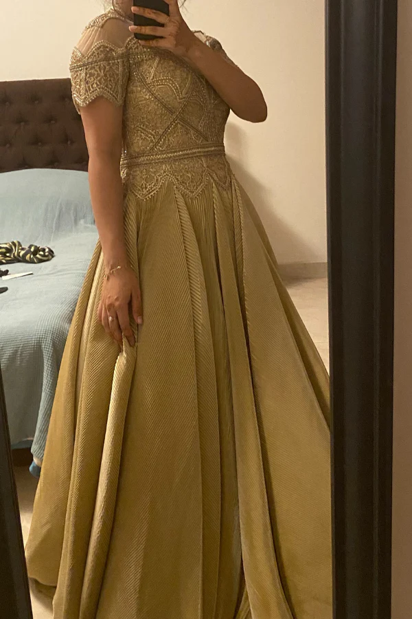 SHANTNU & NIKHIL Pleated Embroidered Draped Gown - Image 3
