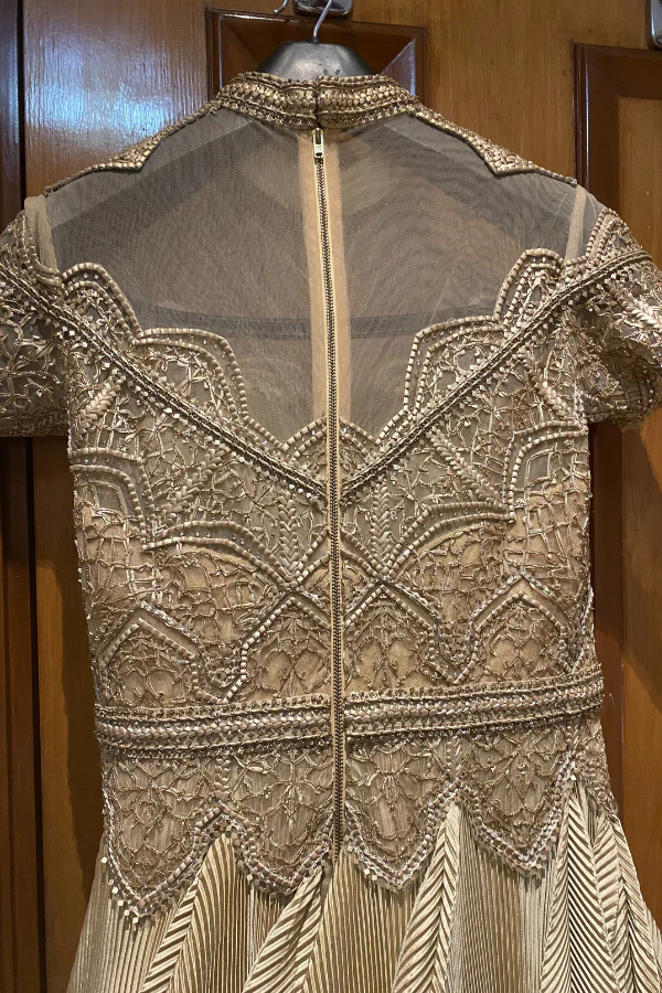 SHANTNU & NIKHIL Pleated Embroidered Draped Gown - Image 6