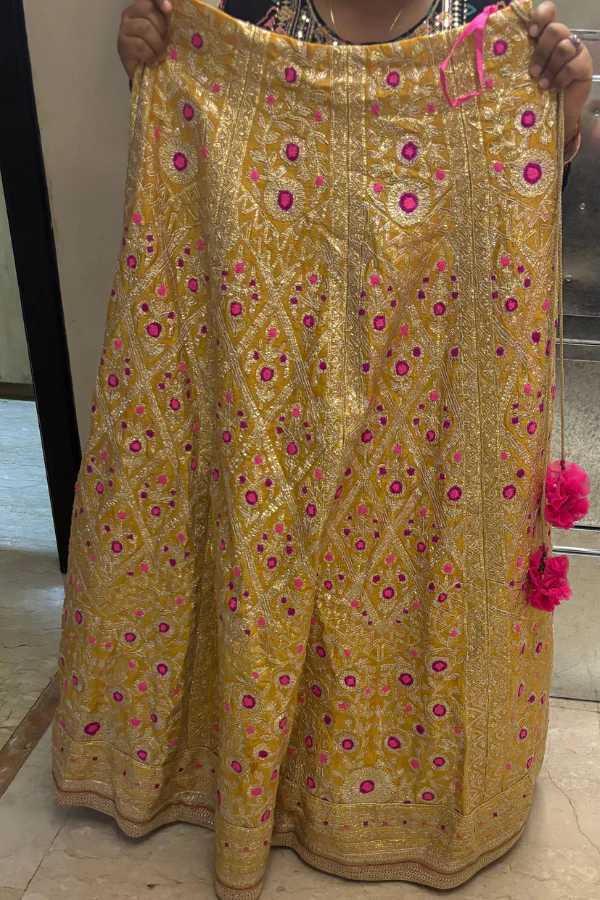 Shyam Narayan Prasad embroidered Yellow lehenga - Image 3