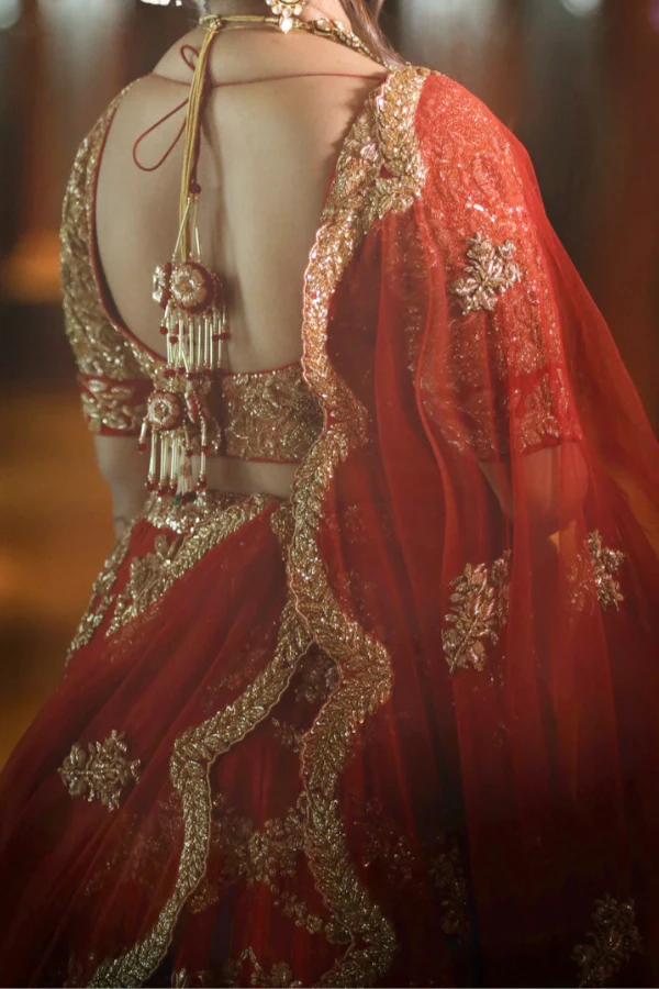 Shyamal & Bhumika Red Embroidered Bridal Lehenga Set - Image 3