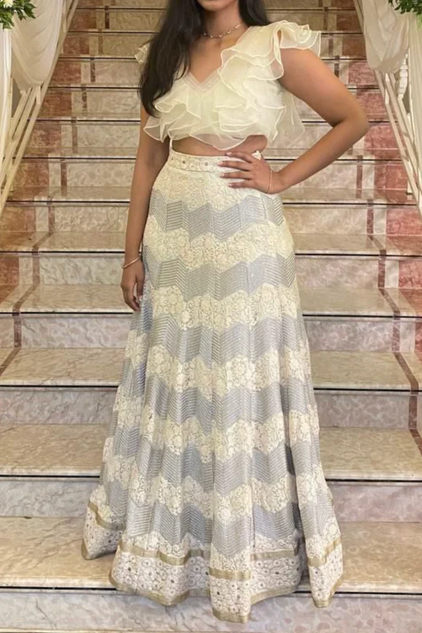 Silver and white lehenga set