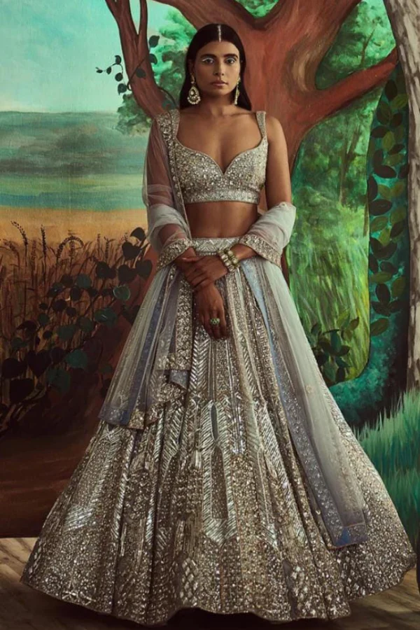 Steel grey sequins lehenga set