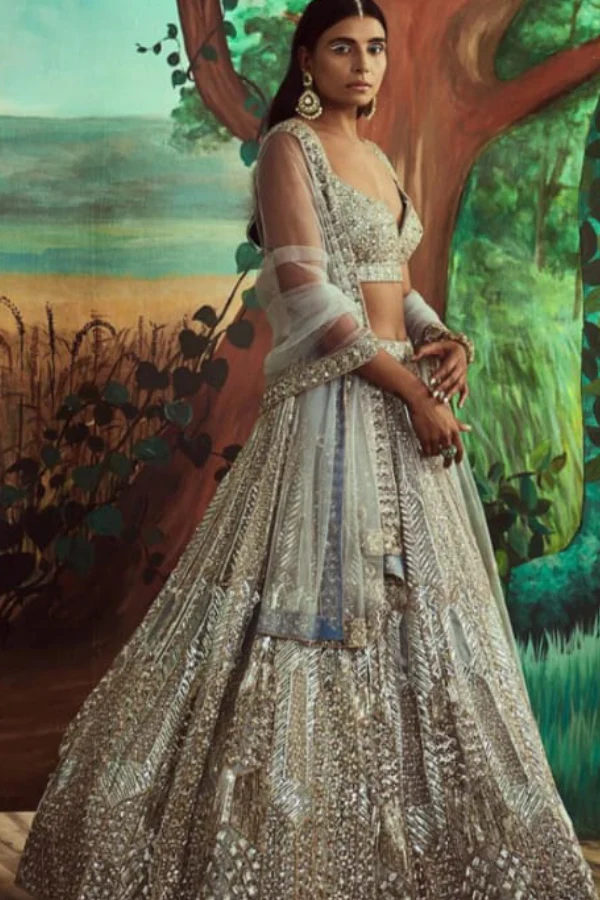 Steel grey sequins lehenga set - Image 2