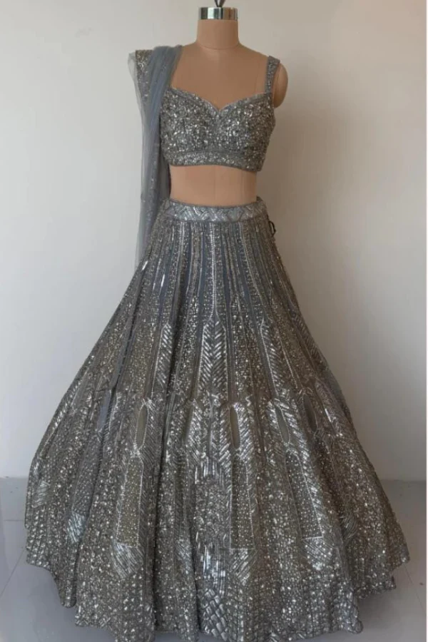 Steel grey sequins lehenga set - Image 3