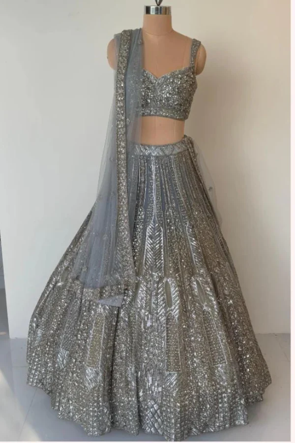 Steel grey sequins lehenga set - Image 4
