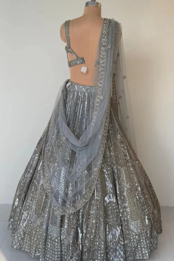 Steel grey sequins lehenga set - Image 5