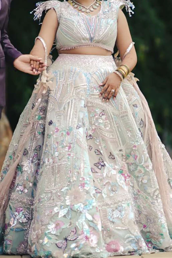 Sulakshana Monga Ivory Net Embroidered Lehenga Set - Image 2
