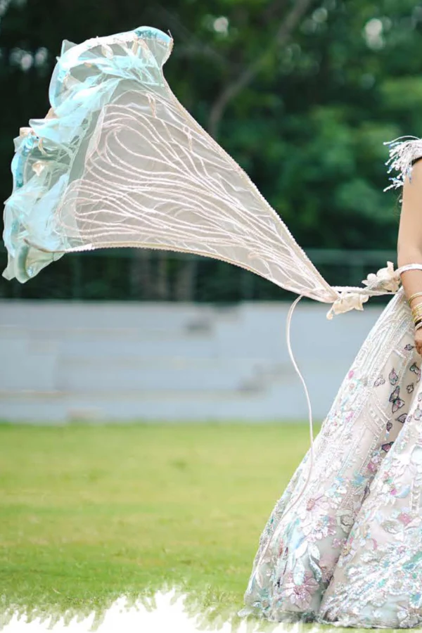 Sulakshana Monga Ivory Net Embroidered Lehenga Set - Image 4