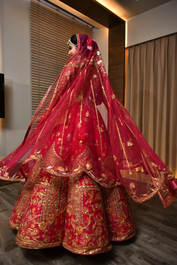 SULAKSHANA MONGA Red bridal kalidar lehenga set - Image 2