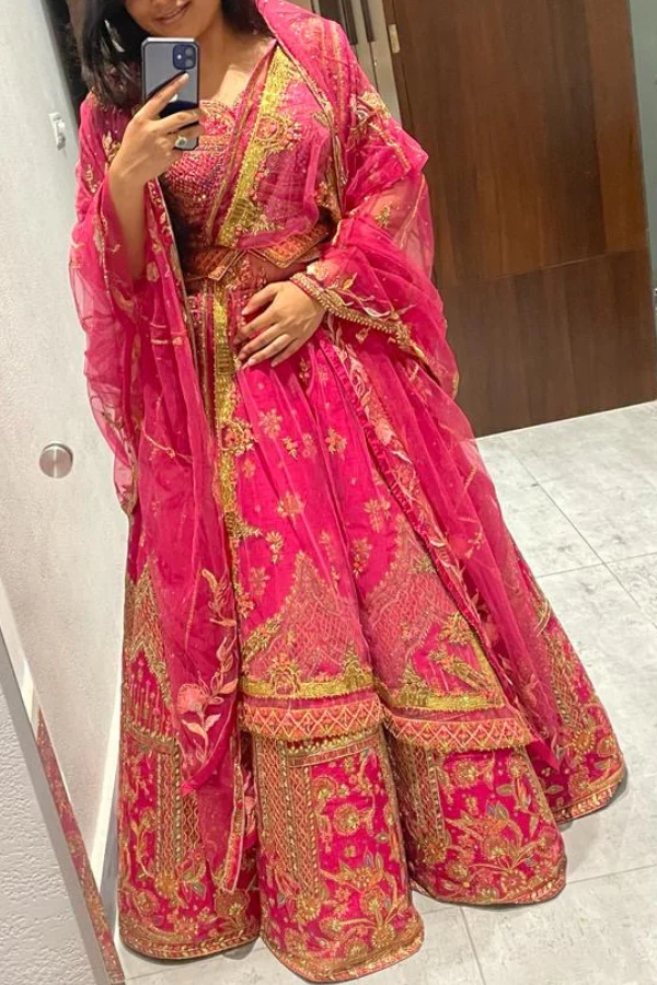 SULAKSHANA MONGA Red bridal kalidar lehenga set - Image 3